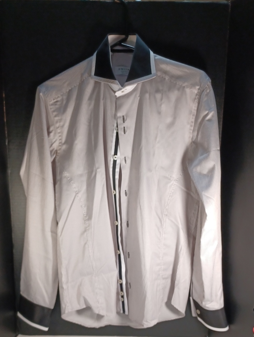 Men's White Dress Shirt with Black Contrast Collar and Cuffs